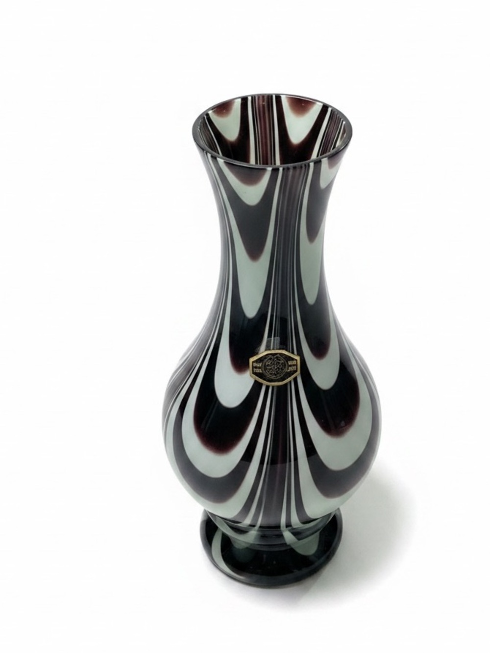 Vintage Dandong Glass Co 1960s Snowflakes swirl pattern Black, white & brown